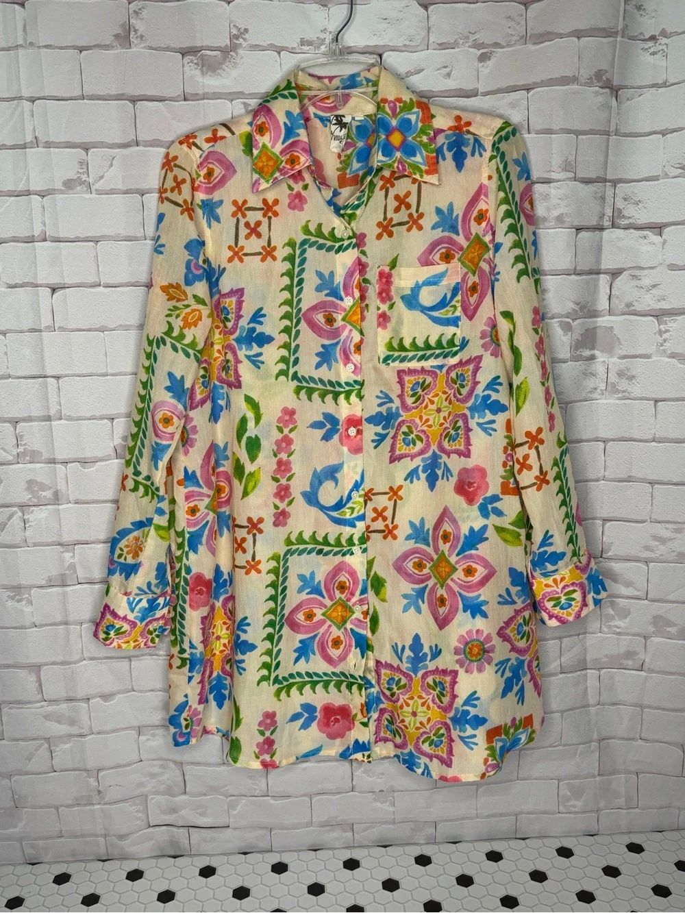Violet Sky Boho Floral Button Up Blouse Size Small‎ Colorful Cottagecore Retro